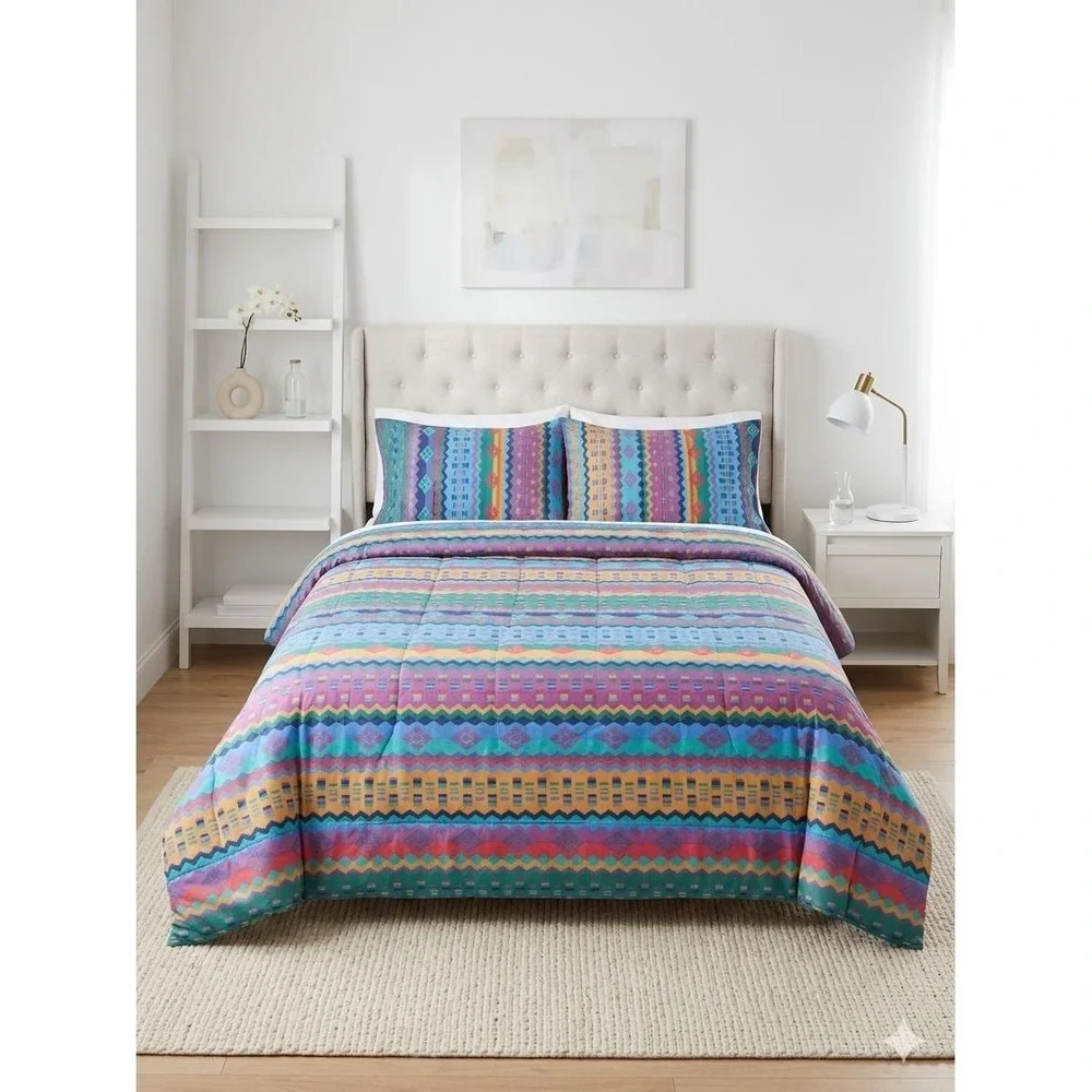 Vintage 90s Y2K Aztec Geometric Comforter Colorful Southwestern Thomaston FULL